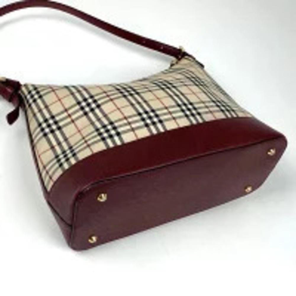 Burberry Canvas Hobo Check Beige Red Bag Handbag Shoulder